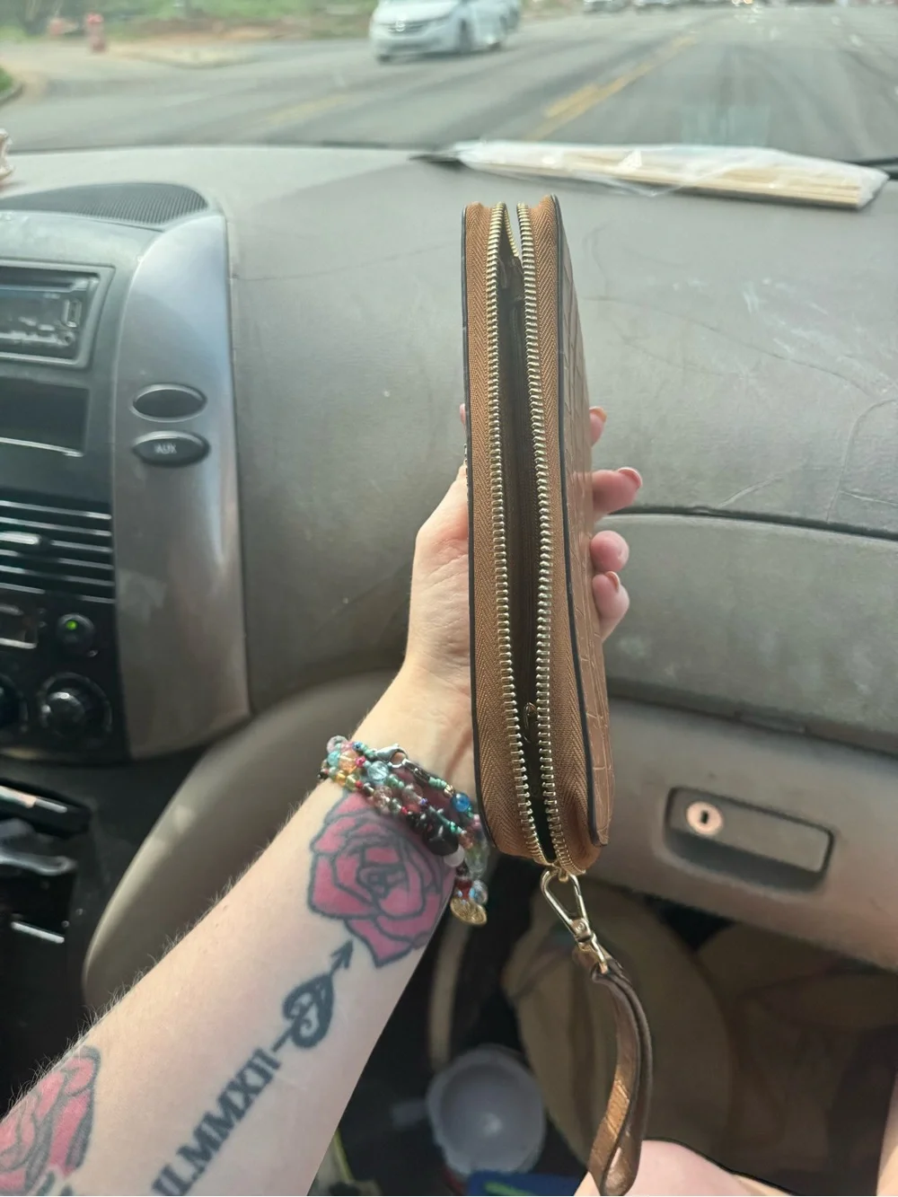 Michael Kors Croc-Embossed Tan Leather Zip-Around Wristlet Wallet